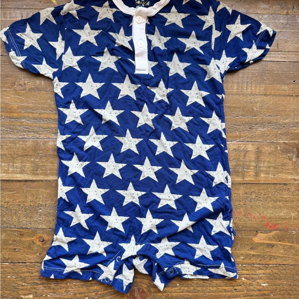 Kickee Pants Navy and White Star-Print Baby Romper
